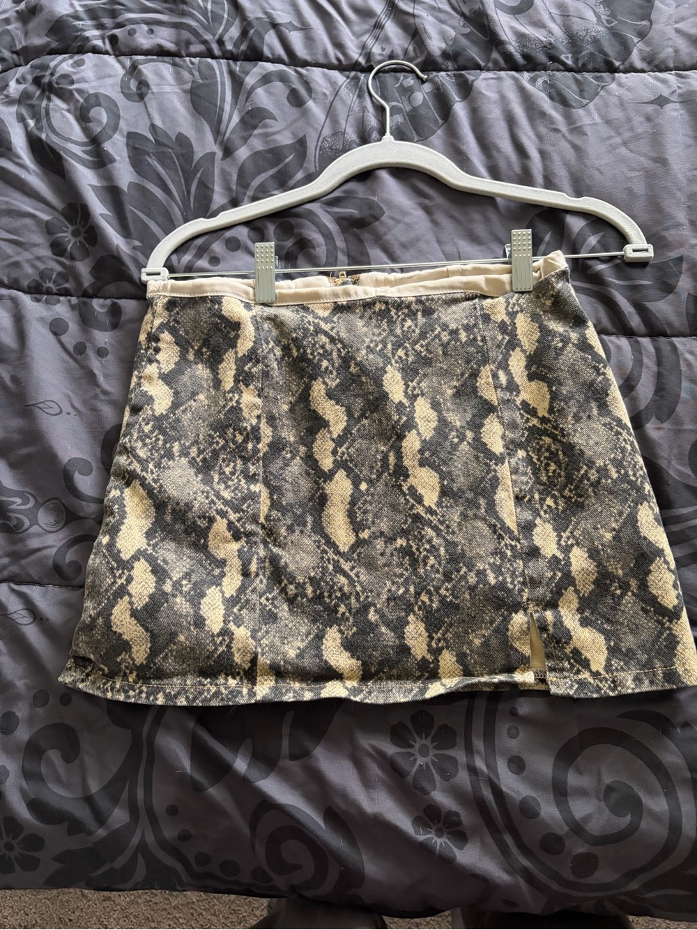 Windsor Snake Print Mini Skirt in Beige and Gray